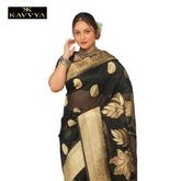 Kavvya Black Soft & Lightweight Kora Organza Weaving Silk Saree - KAVVYA